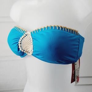 ❤️The Bikini Lab NWT! aqua blue swim top, embroidery stitching MED🤍